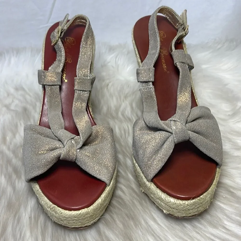 Matt Bernsen‎ Metallic Suede Knot Trim Slingback Espadrilles Sz 9